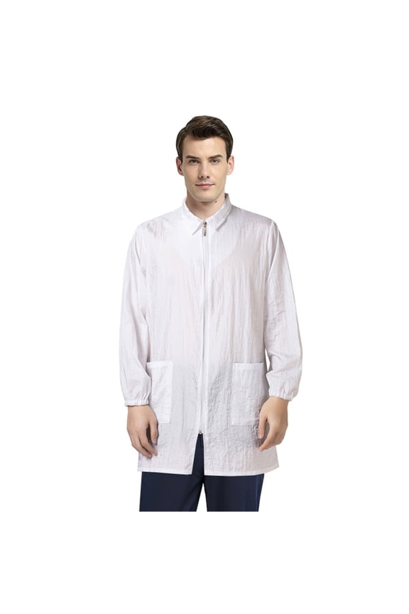 Long Sleeve Hair Stylist Smock Work Clothes, Pet Grooming Haircut Hairdressing Barber Cape Shirt Jacket for Salon-White-L