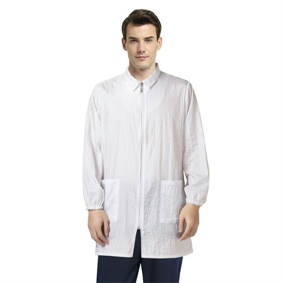 Toptie Long Sleeve Hair Stylist Smock Work Clothes, Pet Grooming Haircut Hairdressing Barber Cape Shirt Jacket for Salon-White-XL