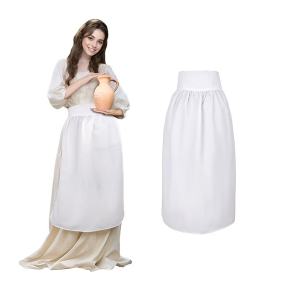 Toptie Maid Long White Half Apron, Christmas Retro Style Waist Apron for Women, Great for Party-White-Adult Medium