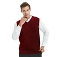 thumbnail image 1 of Toptie Men Business V-Neck Knitted Sweater Vest, Cotton Fit Casual Solid Plain Sleeveless Pullover-Wine Red-XXL, 1 of 10