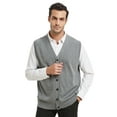 thumbnail image 1 of Toptie Men Sweater Vest Solid Knitted Lightweight Thermal Cardigan-Gray-XXL, 1 of 8