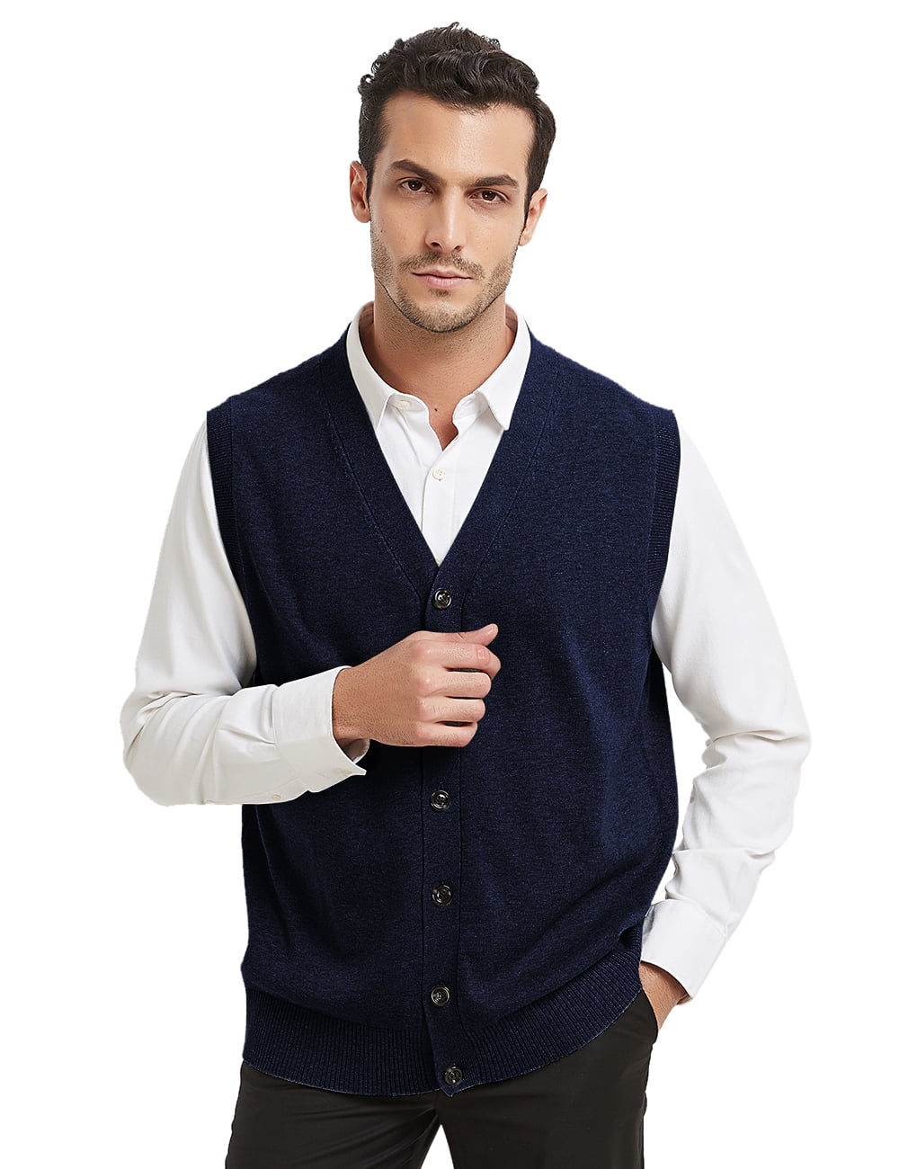 Toptie Men Sweater Vest Solid Knitted Lightweight Thermal CardiganNavy