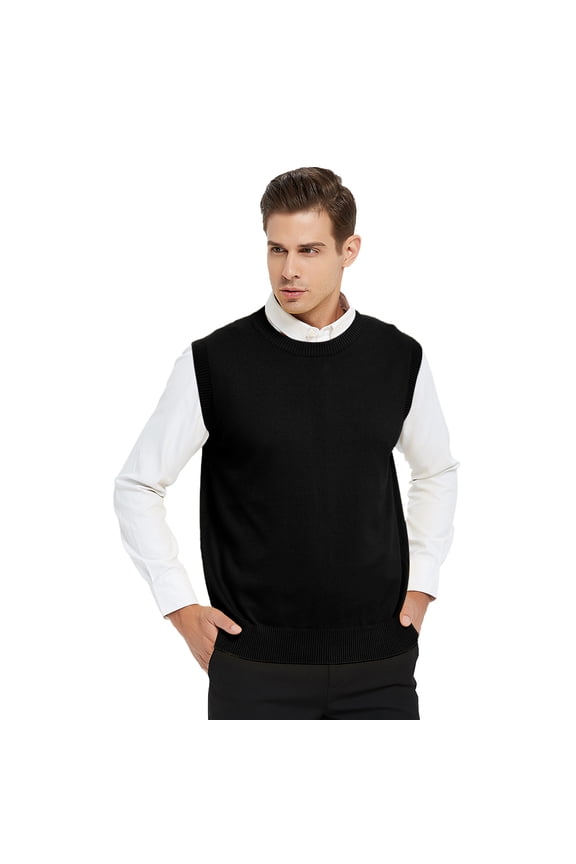 Men's 100% Cotton Knit Sweater Vest, Crew Neck Solid Color