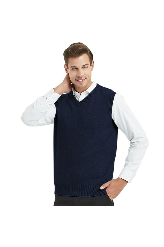 Men's 100% Cotton Knit Sweater Vest, V Neck