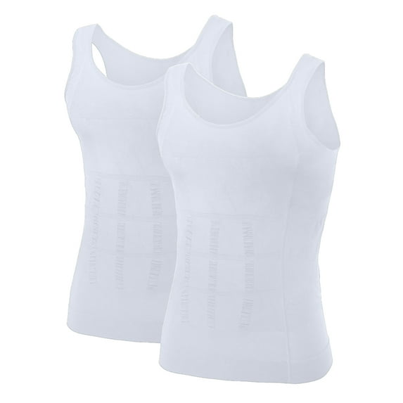 Toptie Men's 2 Pack Slimming Body Shaper Vest Compression Shirt Sleeveless Shapewear Workout Tank
