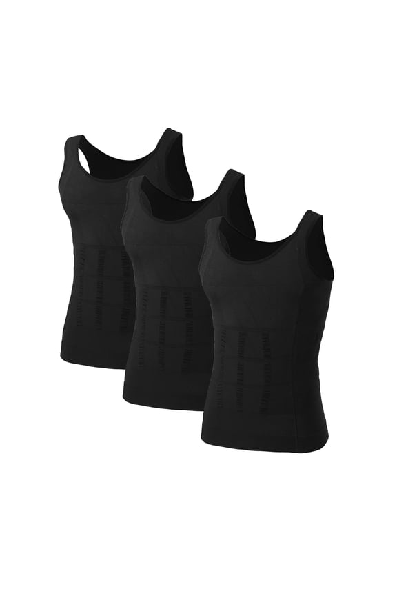 Men's 3 Pack Slimming Body Shaper Vest Compression Shirt Sleeveless Shapewear Workout Tank