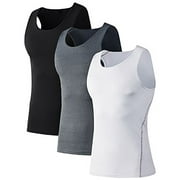 Toptie Men's 3 Pack Under Base Layer Sport Tank Top, Compression Shirt-01#Black/Grey/White-M