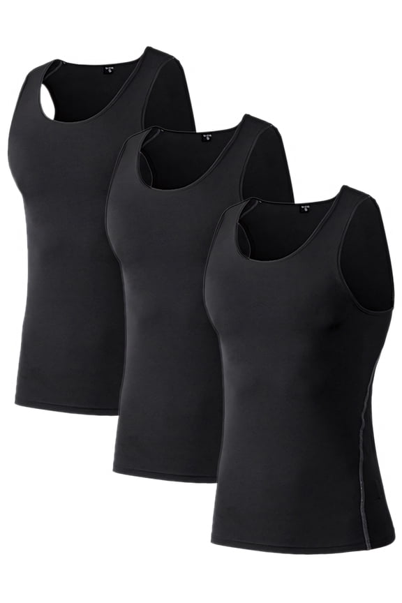 Men's 3 Pack Under Base Layer Sport Tank Top, Compression Shirt-01#Black-M