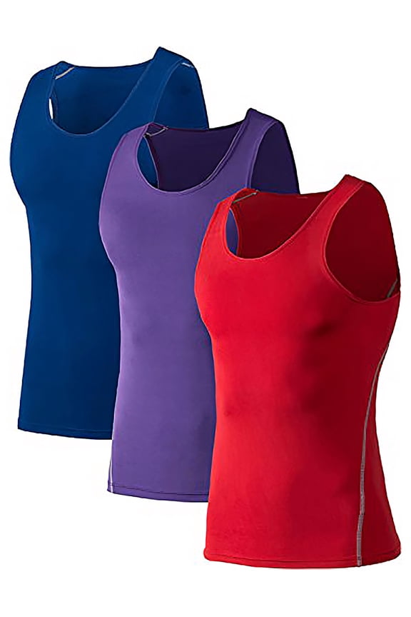 Men's 3 Pack Under Base Layer Sport Tank Top, Compression Shirt-01#Blue/Purple/Red-XL