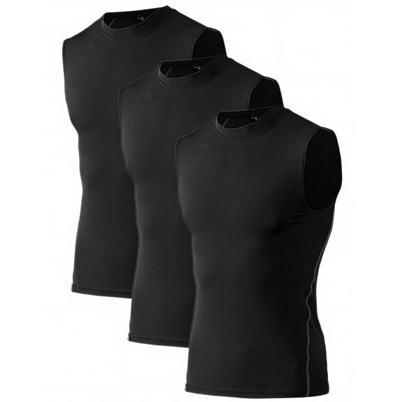 Toptie Men's 3 Pack Workout Tank Top, Compression Shirts Sleeveless, Athletic Muscle Vest for Gym-02#Black-M