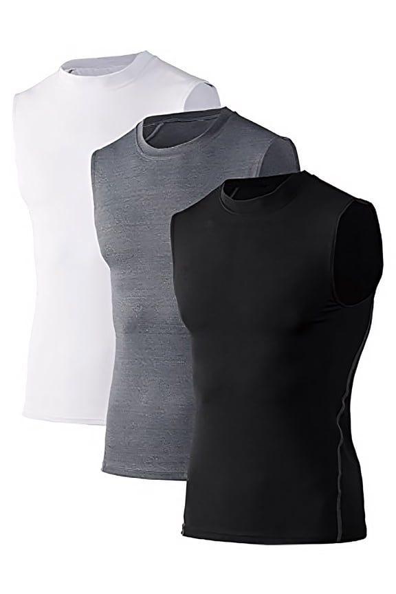 Men's 3 Pack Workout Tank Top, Compression Shirts Sleeveless, Athletic Muscle Vest for Gym-02#White/Grey/Black-L