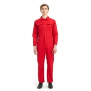 Toptie Men's 8.5 oz Front-Zip Long Sleeve Twill Coverall-Red-S Regular