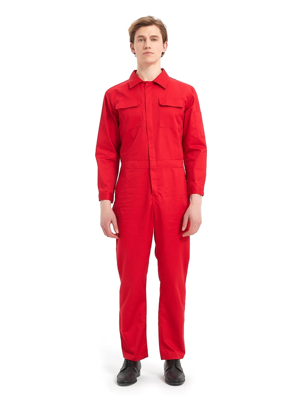 『 TEN NYLON COVERALL RED M 』 Toptie Men's 8.5 oz Front-Zip Long Sleeve Twill Coverall-White-M