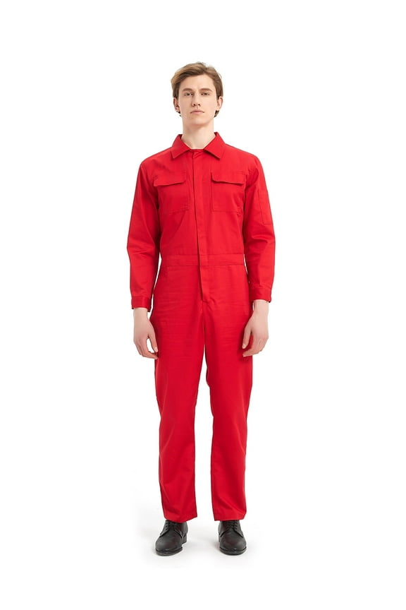 Men's 8.5 oz Front-Zip Long Sleeve Twill Coverall-Red-L Regular