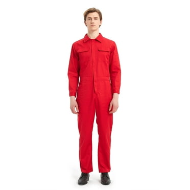 Toptie Men's 8.5 oz Front-Zip Long Sleeve Twill Coverall-Red-M Regular