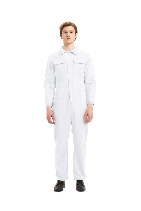 Men's 8.5 oz Front-Zip Long Sleeve Twill Coverall-White-M Regular