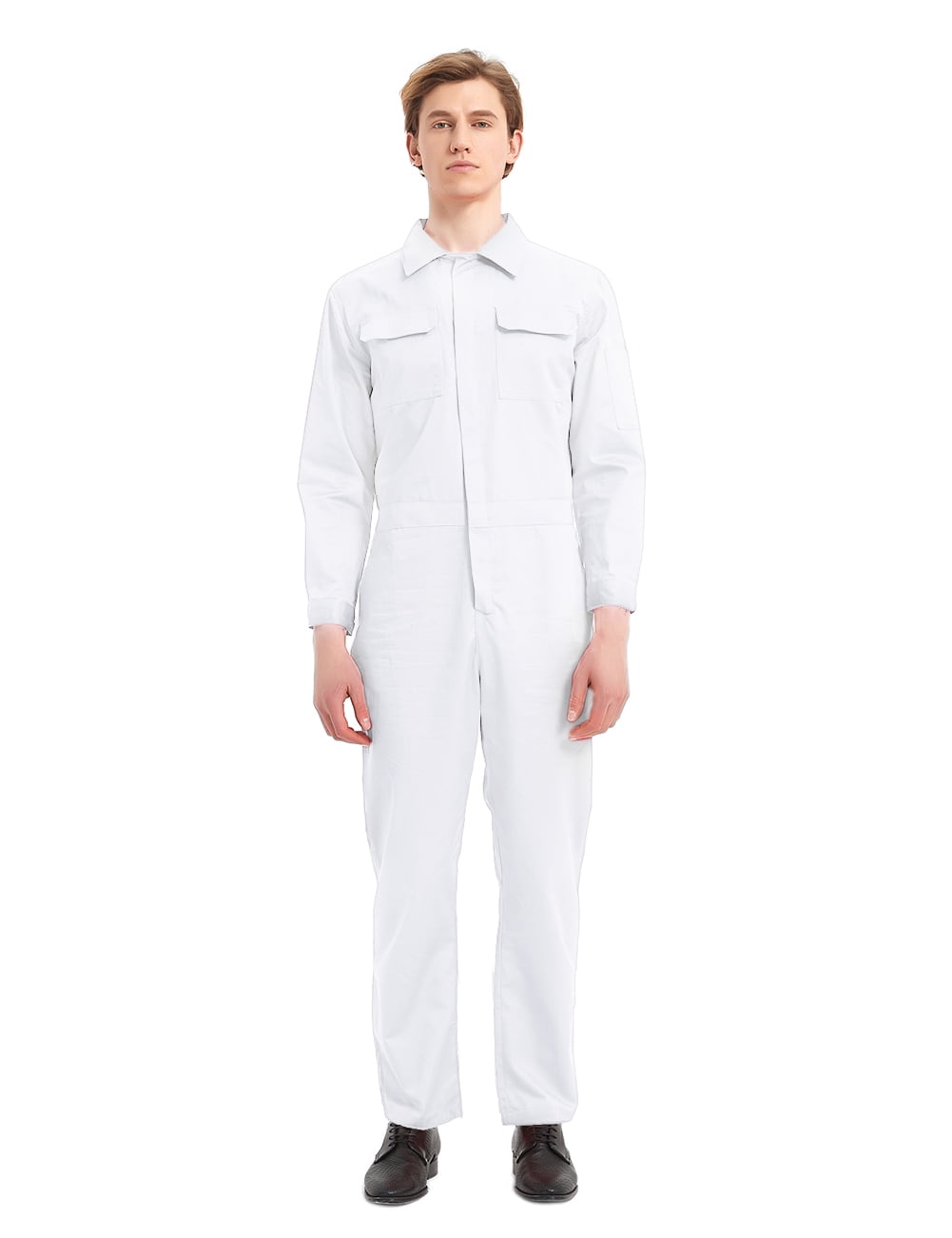 Toptie Men's 8.5 oz Front-Zip Long Sleeve Twill Coverall-White-XL