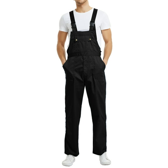 Toptie Men's Black Bib Overall Mid-weight Coverall Big and Tall with Tool Pockets, Workwear Apparel