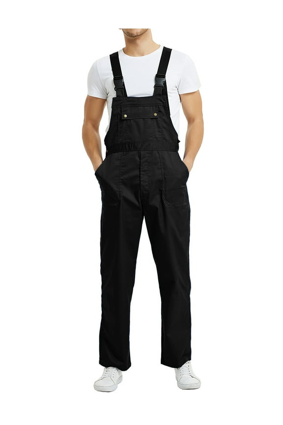 Men's Black Bib Overall Mid-weight Coverall Big and Tall with Tool Pockets, Workwear Apparel