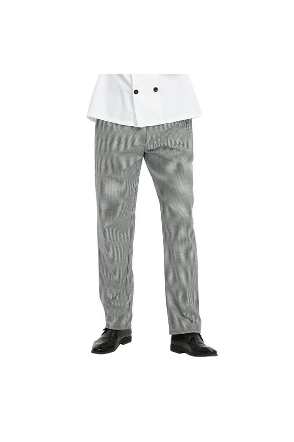 Men's Black Houndstooth Baggy Work Chef Pant Elastic Waist
