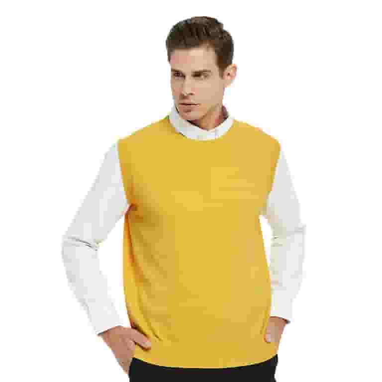 Toptie Men's Business Sweater Vest Cotton Jumper Top-Yellow-S