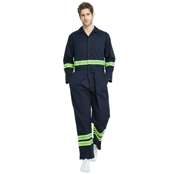 TOPTIE Men\'s Work Coverall High Visibility Coverall with Reflective Trim-Navy-2XL Regular