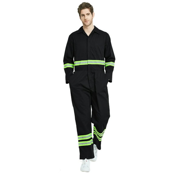 Toptie Men's Classic Work High Visibility Coverall with Reflective Trim, Regular Inseam