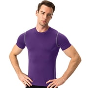 Toptie Mens Compression Base Layer, Short Sleeve Sports Top, Athletic Workout T-Shirt-Purple-S