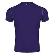 Toptie Men's Compression Base Layer, Short Sleeve Sports Top, Athletic Workout T-Shirt-Purple-S