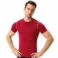 thumbnail image 1 of Toptie Men's Compression Base Layer, Short Sleeve Sports Top, Athletic Workout T-Shirt-Red-XXL, 1 of 8