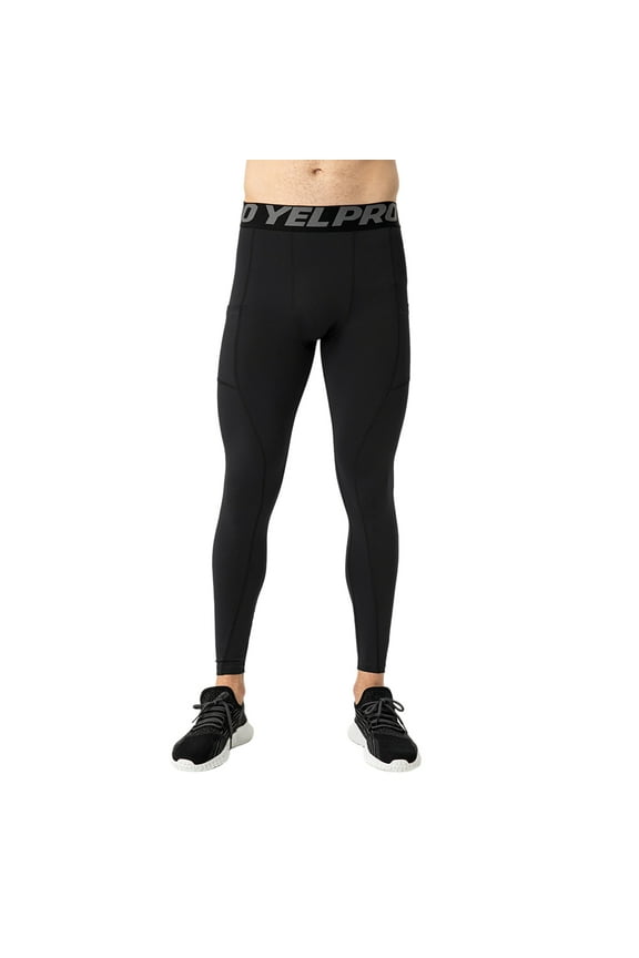 Men's Compression Pants, Cool Dry Athletic Pants, Workout Running Leggings-Black-XL