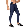thumbnail image 1 of Toptie Men's Compression Pants, Zipper Pocket Sports Leggings, Base Layer Workout Pants-Navy-L, 1 of 6