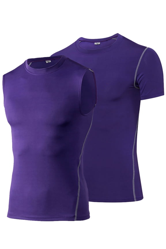 Men's Dry Fit Athletic Compression Shirt Set, Sleeveless & Short Sleeve & Long Sleeve-Set E-S