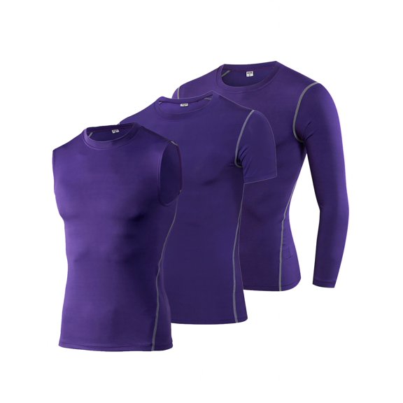 Toptie Men's Dry Fit Athletic Compression Shirt Set, Sleeveless & Short Sleeve & Long Sleeve-Set H-S