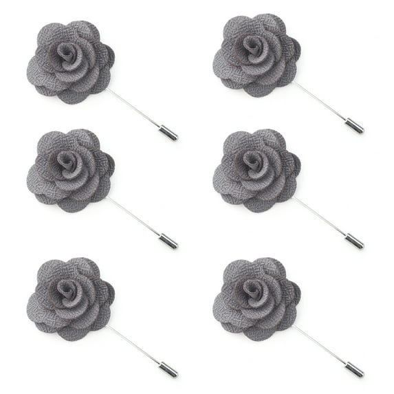 Toptie Men's Lapel Flower Pin Rose for Wedding Boutonniere Stick (Pack of 6)-Gray-Pack of 6