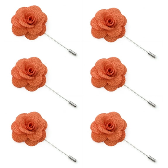 Toptie Men's Lapel Flower Pin Rose for Wedding Boutonniere Stick (Pack of 6)-Orange-Pack of 6