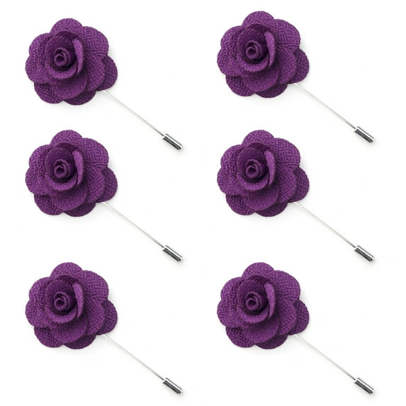 Toptie Men's Lapel Flower Pin Rose for Wedding Boutonniere Stick (Pack of 6)-Purple-Pack of 6