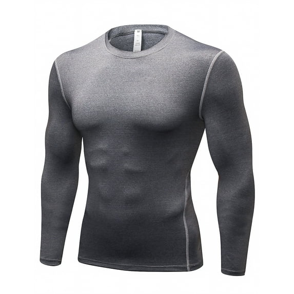 Toptie Men\'s Long Sleeve Compression Shirt, Athletic Workout Base Layer-Grey-XXL