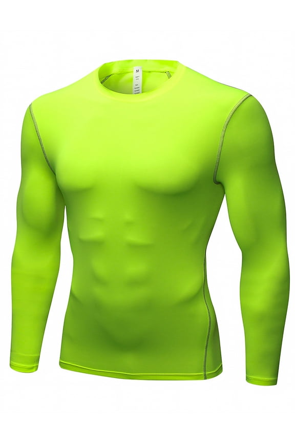 Men's Long Sleeve Compression Shirt, Athletic Workout Base Layer, Men's Thermal Top-LIME-L