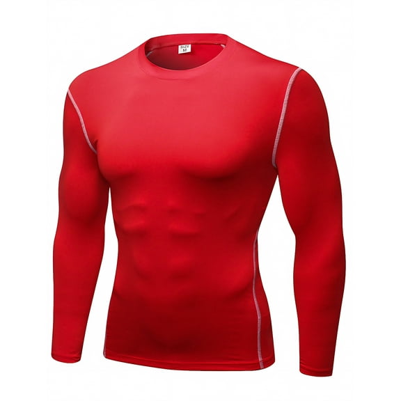 Toptie Men\'s Long Sleeve Compression Shirt, Athletic Workout Base Layer-Red-L