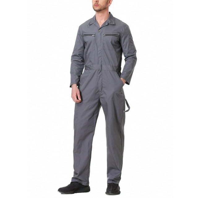 Toptie Men's Lightweight Long Sleeve Coverall, Action Back, Zipper Pockets, Painter & Mechanic