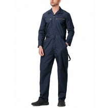 Toptie Men's Long Sleeve Coverall Action Back Coverall with Zipper Pockets, Mechanic Uniform, Navy Coverall