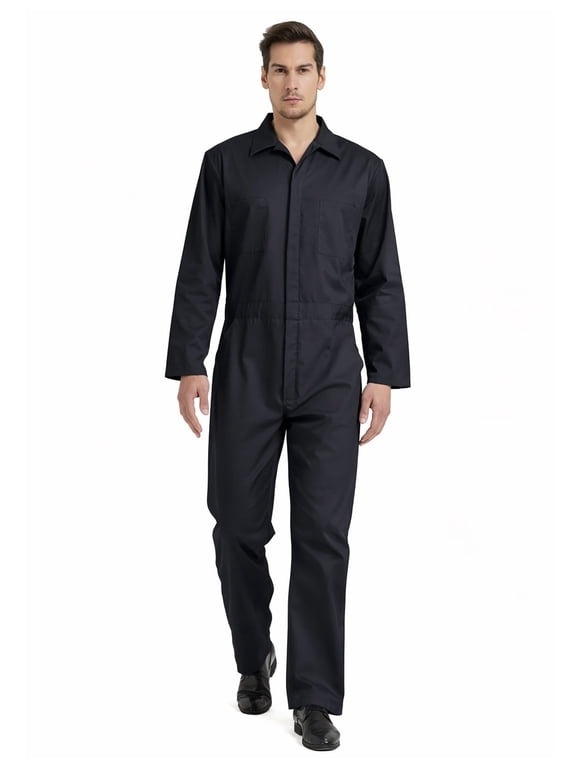Men's Long Sleeve Coverall, Action Back Coverall Relaxed Fit, Work Wear Suit, Black Coverall