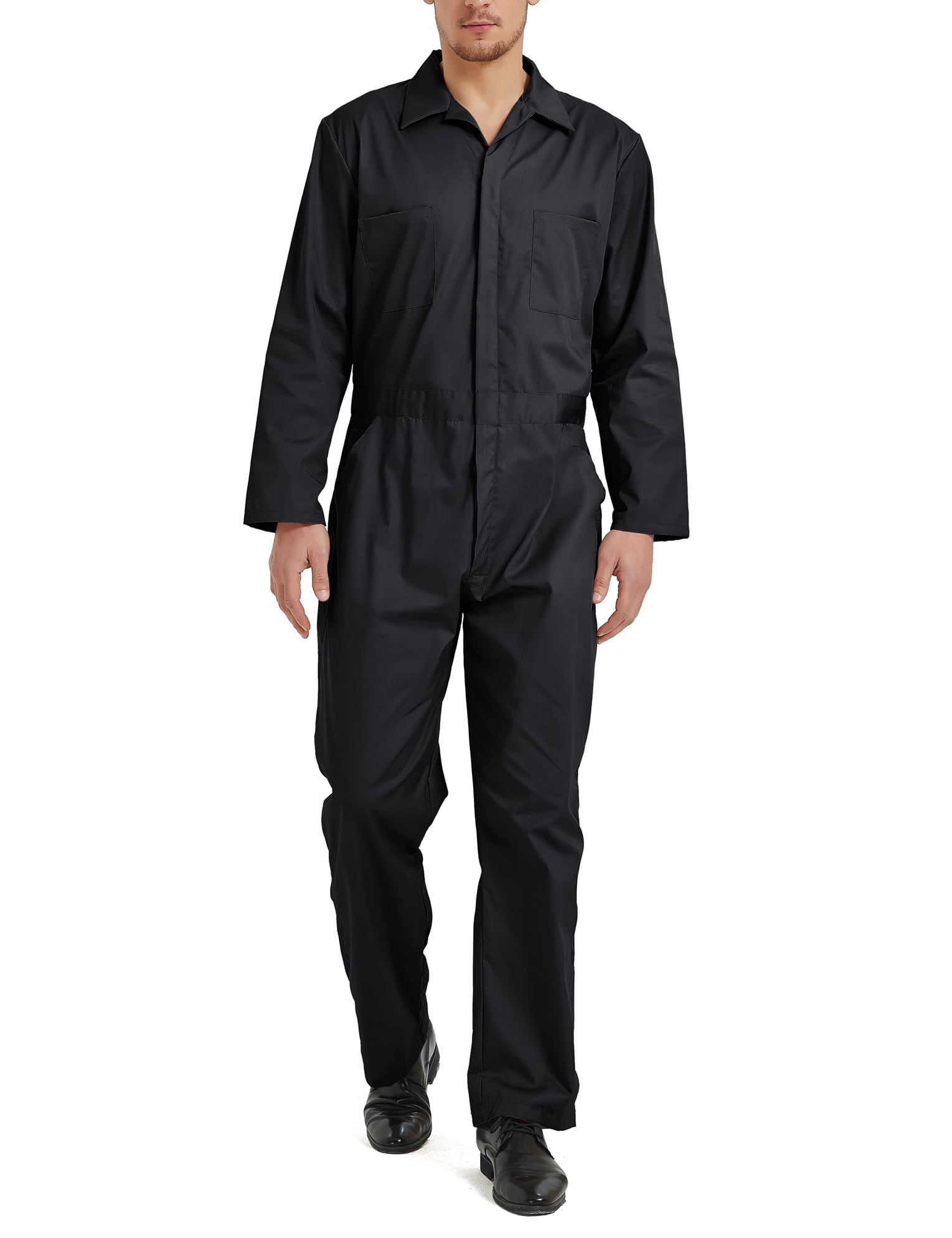 Toptie Men's Long Sleeve Coverall, Black Coverall Snap and ZipFront