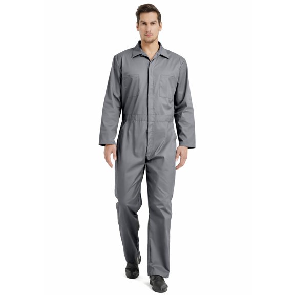 TOPTIE Men's Long Sleeve Coverall, Action Back Coverall Relaxed Fit, Work Wear Suit, Gray Coverall