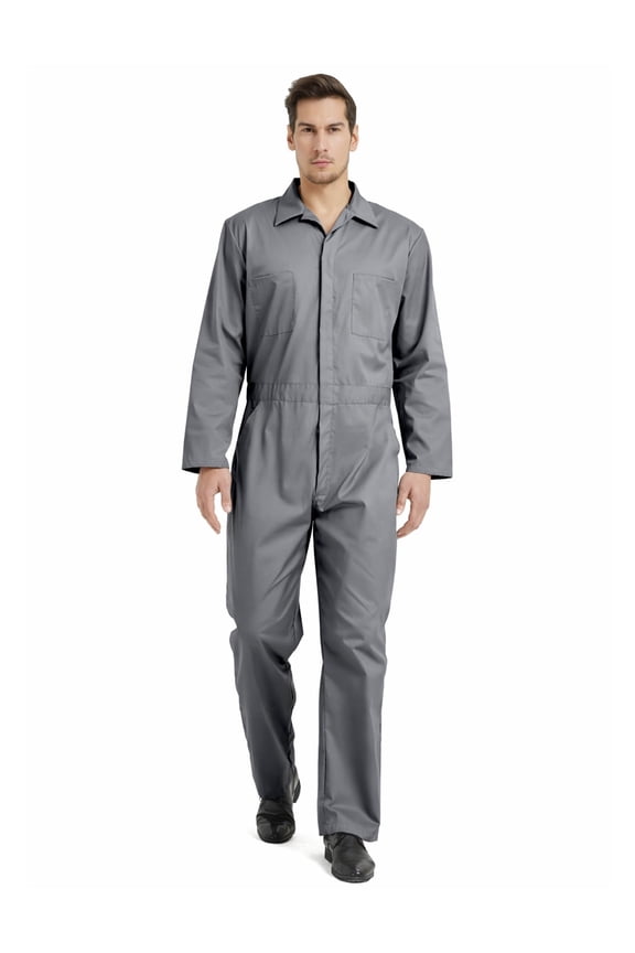 Men's Long Sleeve Coverall, Action Back Coverall Relaxed Fit, Work Wear Suit, Gray Coverall