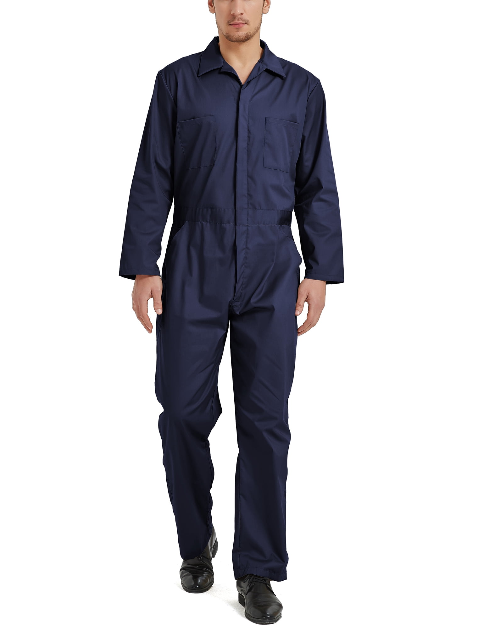 Toptie Men's Long Sleeve Coverall, Navy Coverall Snap and ZipFront