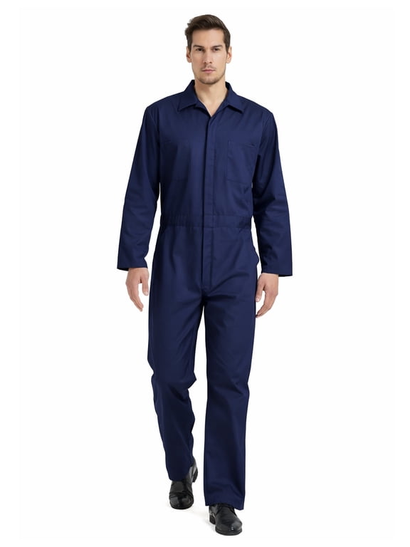 Men's Long Sleeve Coverall, Action Back Coverall Relaxed Fit, Work Wear Suit, Navy Coverall