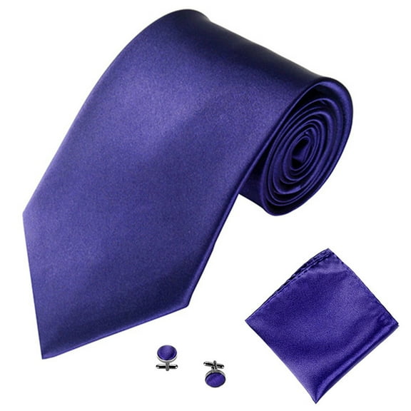Toptie Men's Necktie Pocket Square Cufflinks Set, Classic Solid Color Tie Set-DarkPurple