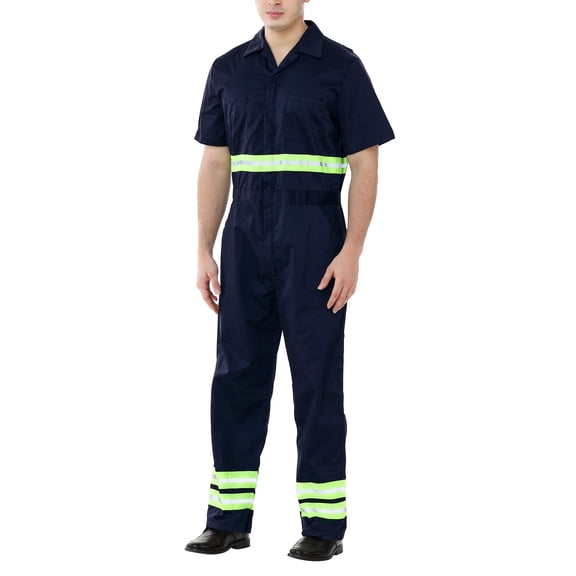 Toptie Men's Reflective Coverall Enhanced Visibility Coverall, Short Sleeve Length Regular-Navy-2XL Regular